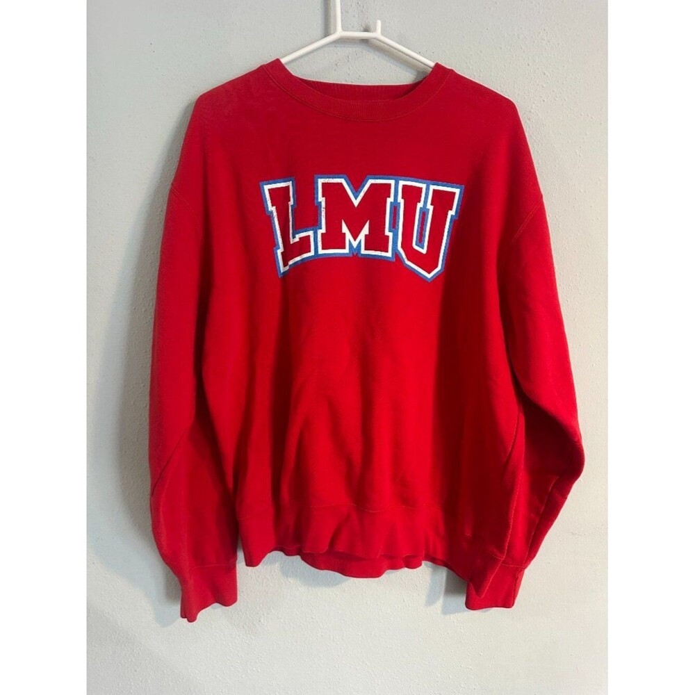 Vintage Style LMU College Sweatshirt Red Oversized Crewneck Graphic Pullover L - Picture 2 of 7